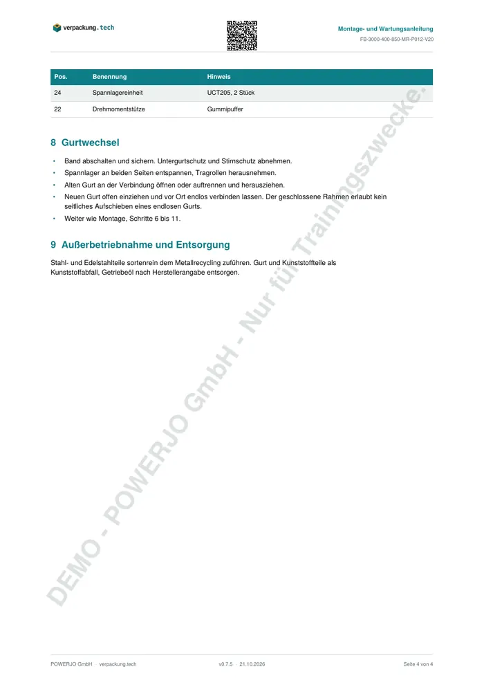 Montage und Wartungsanleitung, Blatt 4